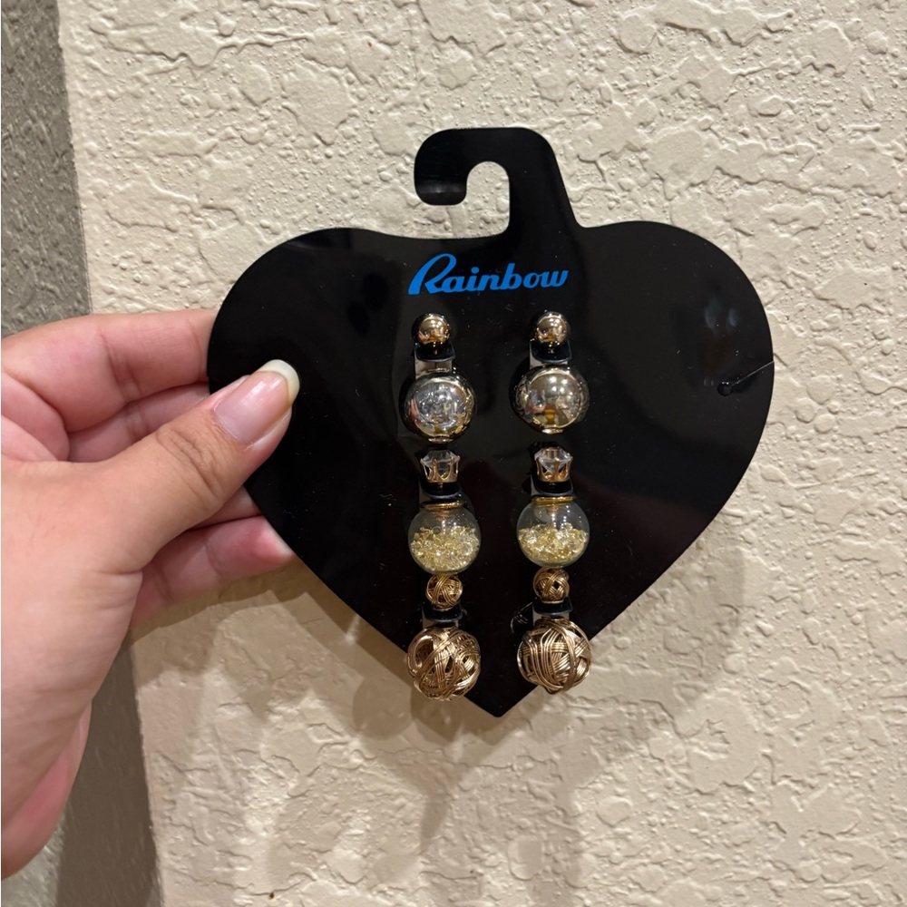 Rainbow Gold and Black Beaded Earrings